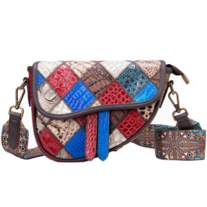 karoukee patchwork small crossbody bag for women unique genuine leather shoulder bag cell phone purse with removable shoulder strap