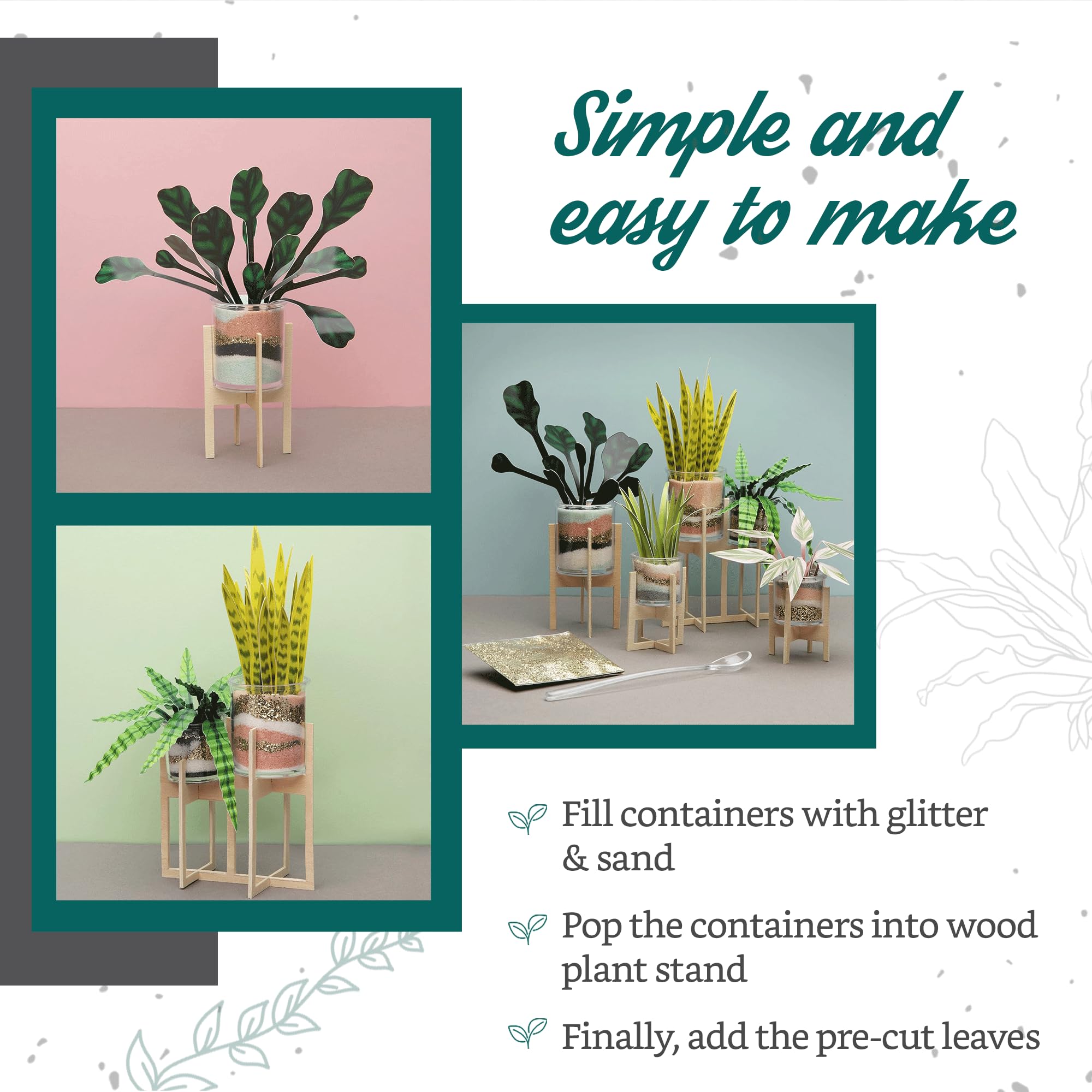 Craft Crush Faux Plant Sand Craft Kit - DIY Home Decor for Desk, Dresser & Office