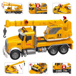 Crane Fire Truck Toy Truck Set - Kids Construction Crane Truck w/ Extending Arm, Rotation, Various Props and Buttons + Sounds & Lights - Toy Crane Truck for Boys Age 4-7, Girls, 3 Years Old+