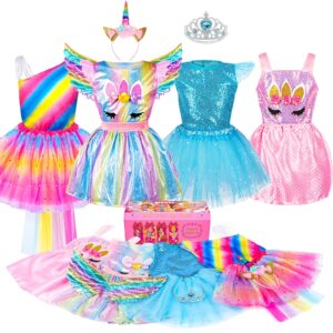 bibuty kids princess dress up clothes for little girls, pretend play & dress up princess costume set with princess dresses crown for little girls, princess toys gifts for 3-6 toddler little girls