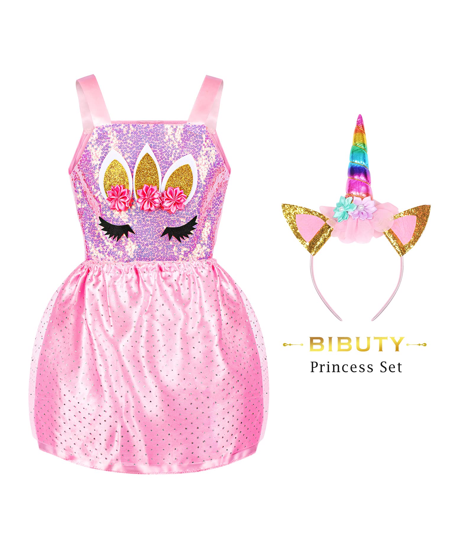 BIBUTY Kids Princess Dress Up Clothes for Little Girls, Pretend Play & Dress Up Princess Costume Set with Princess Dresses Crown for Little Girls, Princess Toys Gifts for 3-6 Toddler Little Girls