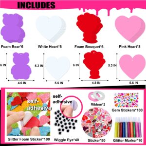 Uranus&No.1 Valentines Day Foam Crafts Set, Heart Bear Bouquet Arts and Crafts Kits for Kids, DIY Craft for Preschool Classroom Activity, Ideal Gifts for Boy/Girl or Wedding Anniversary