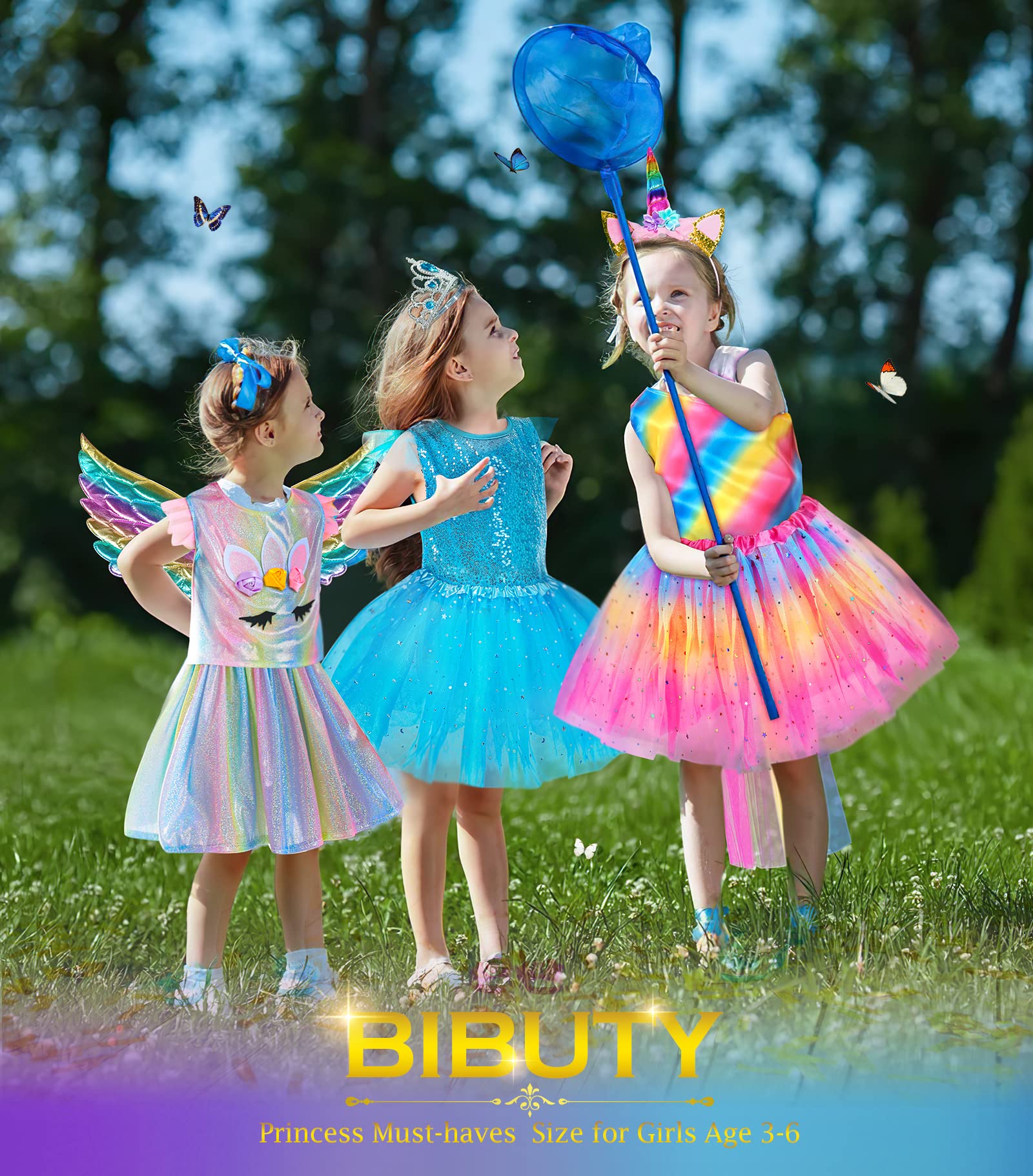 BIBUTY Kids Princess Dress Up Clothes for Little Girls, Pretend Play & Dress Up Princess Costume Set with Princess Dresses Crown for Little Girls, Princess Toys Gifts for 3-6 Toddler Little Girls