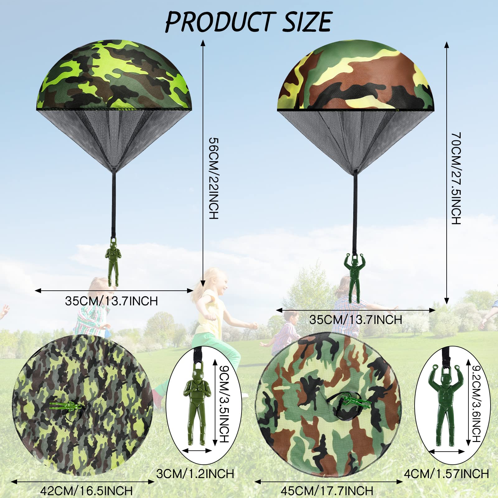 60 Pcs Army Camo Parachute Toys Hand Throwing Camo Parachute Men Toy Plastic Soldiers Army Toy Parachute Army Action Figures Hand Throw Outdoor Flying Gifts for Boys Girls Outdoor Party Game, 2 Styles