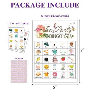 Disfuco Tea Party Bingo Cards, Tea Bridal Party Games Bingo Cards, School Party, Birthday, Garden Tea Party Favors Supplies Decorations, 24 Players Bingo Game (A02)