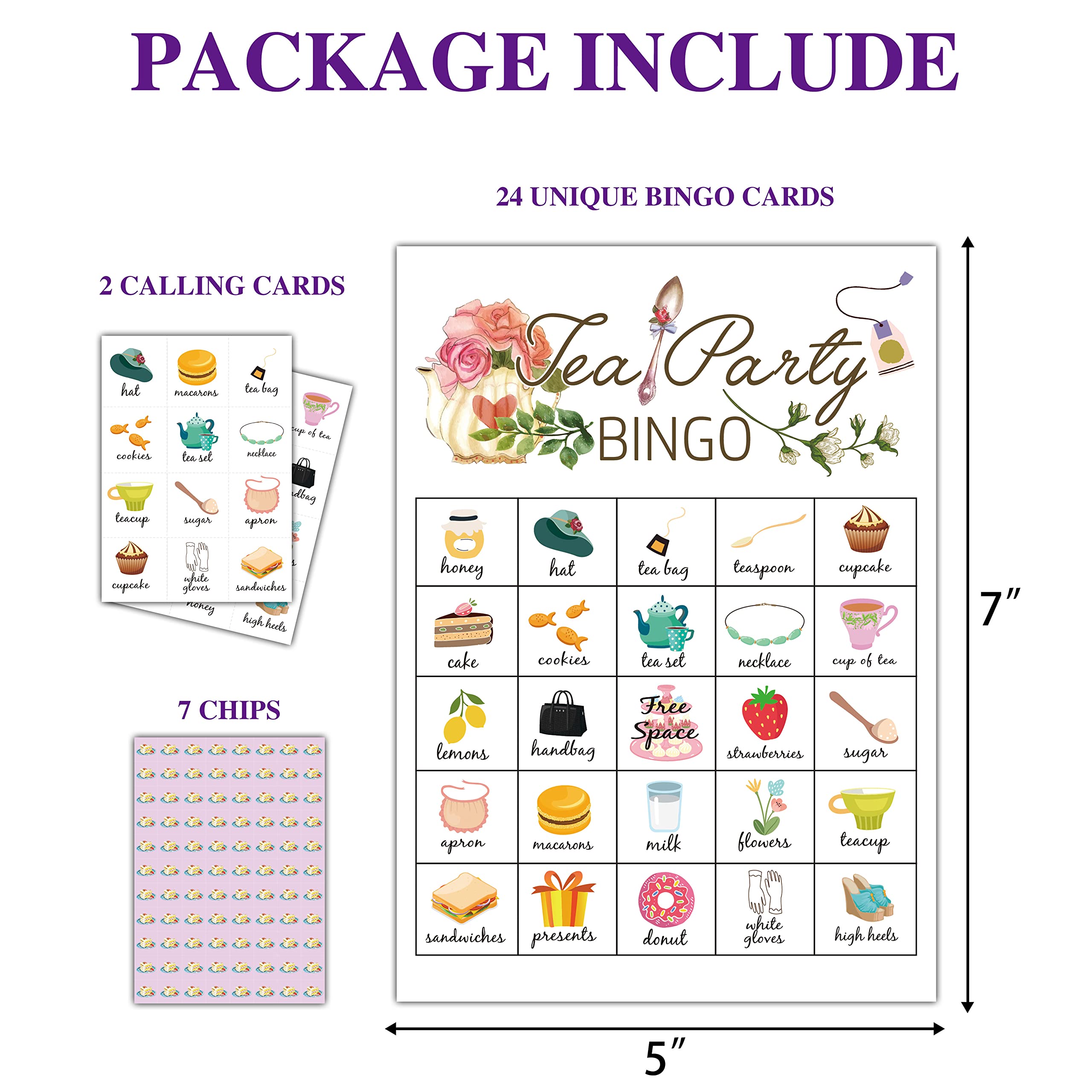 Disfuco Tea Party Bingo Cards, Tea Bridal Party Games Bingo Cards, School Party, Birthday, Garden Tea Party Favors Supplies Decorations, 24 Players Bingo Game (A02)