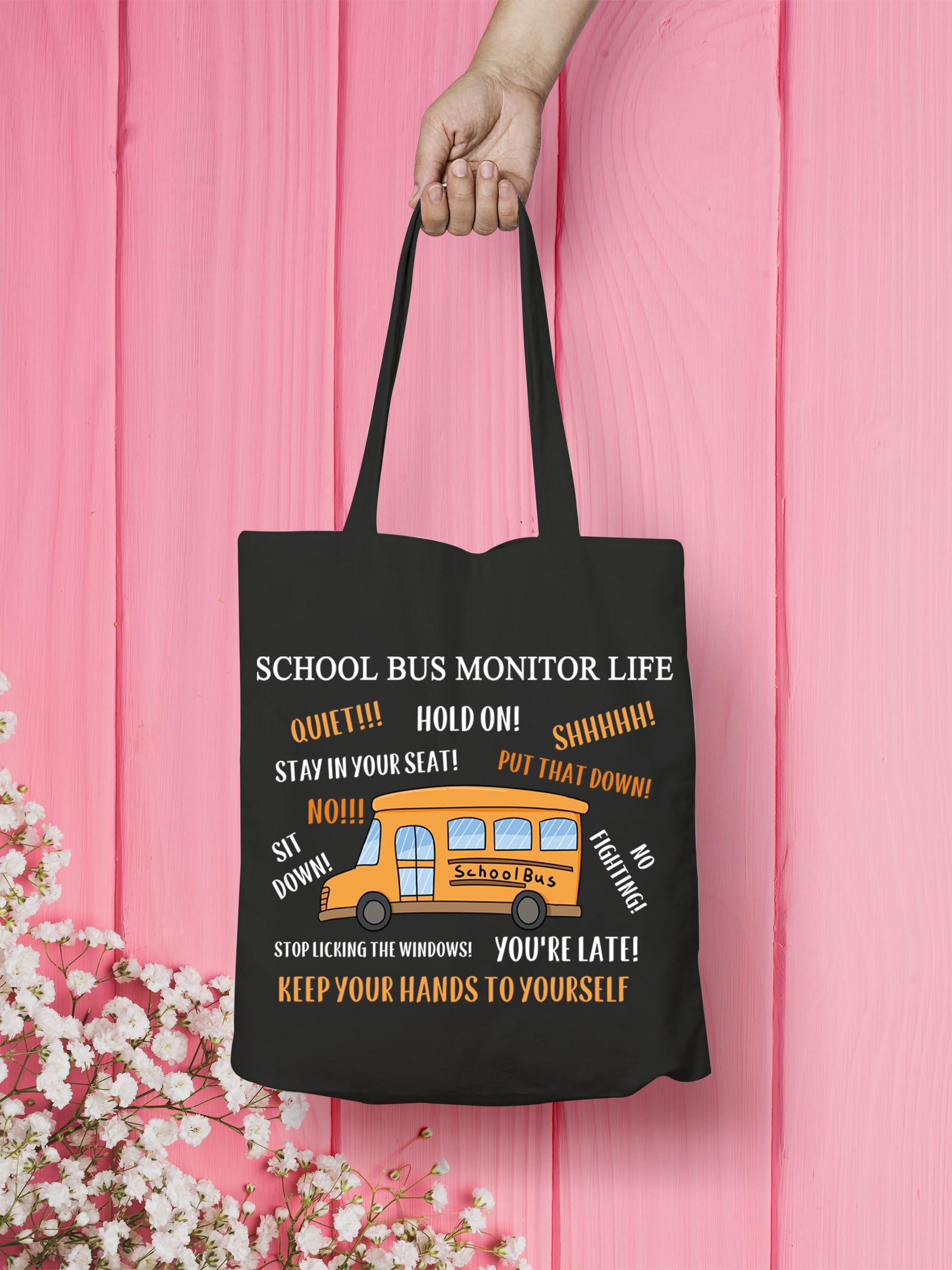 VAMSII Bus Monitor Tote Bag Bus Driver Appreciation Gifts Bus Monitor Life Shoulder Bag Grocery Bag (HANDS TO yourself Tote)