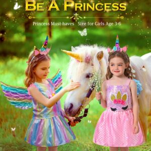 BIBUTY Kids Princess Dress Up Clothes for Little Girls, Pretend Play & Dress Up Princess Costume Set with Princess Dresses Crown for Little Girls, Princess Toys Gifts for 3-6 Toddler Little Girls