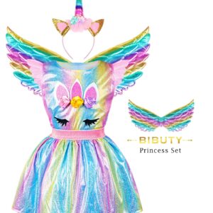 BIBUTY Kids Princess Dress Up Clothes for Little Girls, Pretend Play & Dress Up Princess Costume Set with Princess Dresses Crown for Little Girls, Princess Toys Gifts for 3-6 Toddler Little Girls