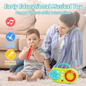 Baby Karaoke Machine Toy for Kids 12-18 Months, Singing Microphone Toy for 1 2 3 4+ Year Old Boys Girls, Toddler Music Player Learning Toy with 5 Songs and 6 Rhythm, Christmas Birthday Gifts