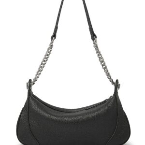 DORIS&JACKY Small Goatskin Leather Shoulder Bag With Metal Chain (1-Black)