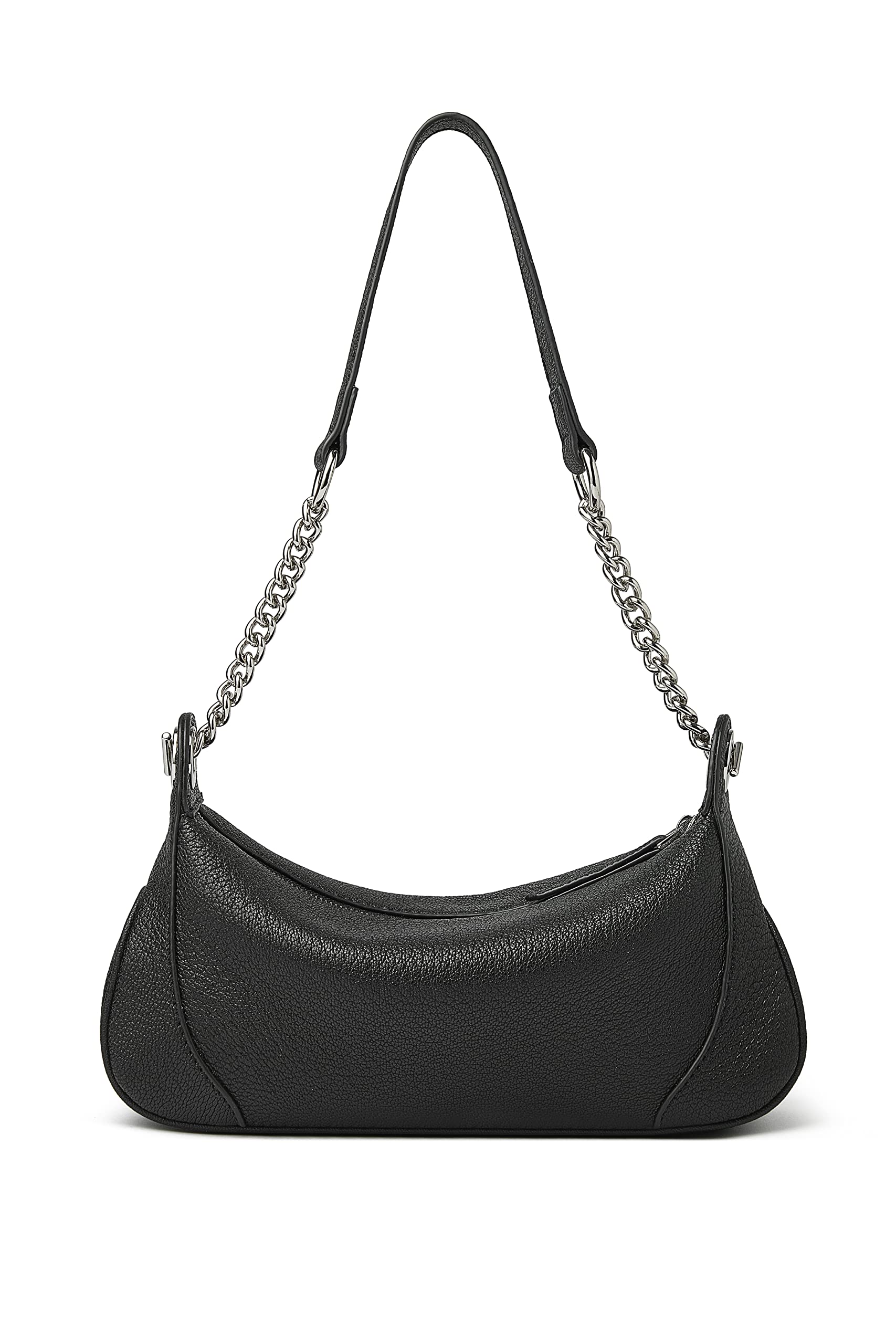 DORIS&JACKY Small Goatskin Leather Shoulder Bag With Metal Chain (1-Black)