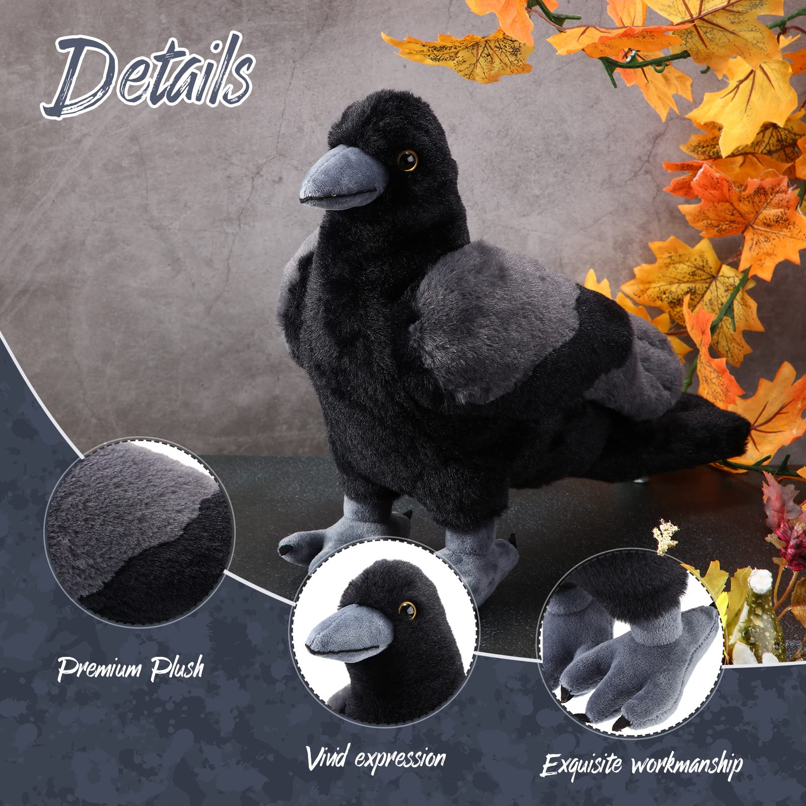 Aoriher 12 Inch Crow Plush Stuffed Animal Soft Black Fluffy Plush Toy Realistic Bird Stuffed Animal for Home Decoration Pet Party Favors Animal Collection Supplies