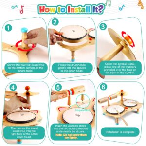 oathx Kids Drum Set All in One Montessori Musical Instruments Set Toddler Toys Natural Wooden Music Kit Baby Sensory Toys Months Birthday Gifts for Girls Boys