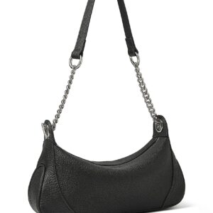 DORIS&JACKY Small Goatskin Leather Shoulder Bag With Metal Chain (1-Black)