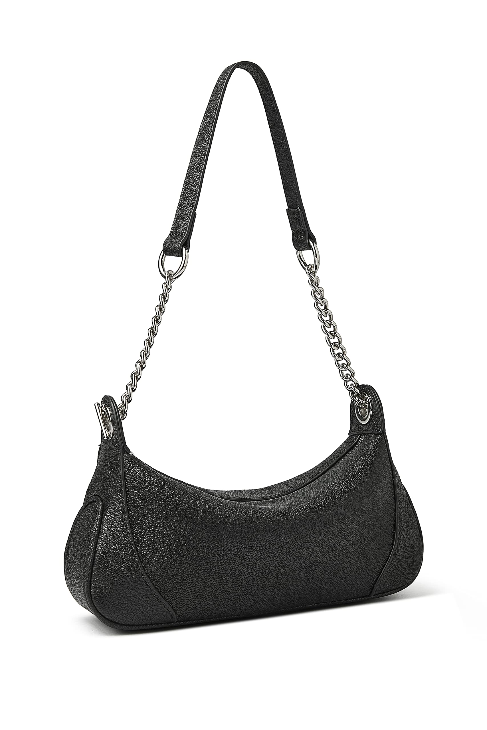 DORIS&JACKY Small Goatskin Leather Shoulder Bag With Metal Chain (1-Black)