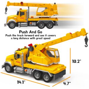 Crane Fire Truck Toy Truck Set - Kids Construction Crane Truck w/ Extending Arm, Rotation, Various Props and Buttons + Sounds & Lights - Toy Crane Truck for Boys Age 4-7, Girls, 3 Years Old+