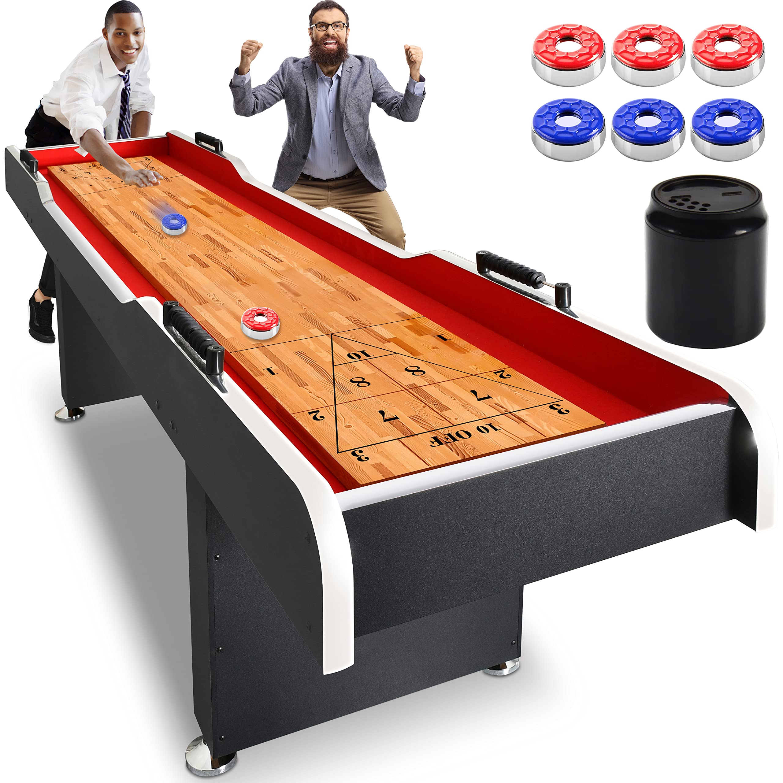 SereneLife Shuffleboard Table, 9ft Poly Coated Surface, with Accessories, Abacus Style Scoring, Fast Puck Action Play, Indoor and Outdoor Portable Arcade Shuffle Board Game Table for Kids and Adults