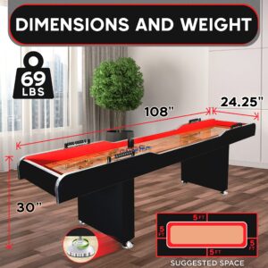 SereneLife Shuffleboard Table, 9ft Poly Coated Surface, with Accessories, Abacus Style Scoring, Fast Puck Action Play, Indoor and Outdoor Portable Arcade Shuffle Board Game Table for Kids and Adults