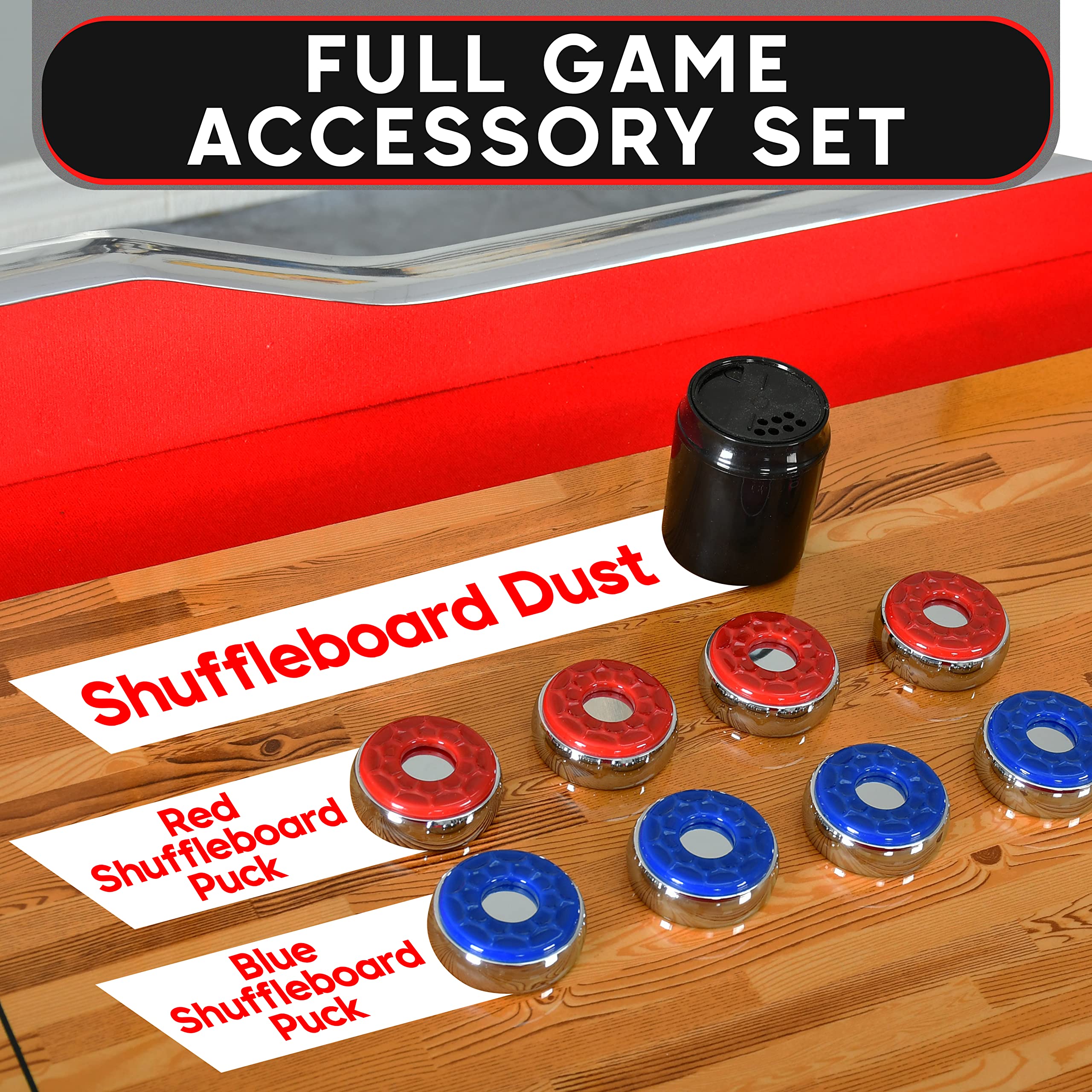 SereneLife Shuffleboard Table, 9ft Poly Coated Surface, with Accessories, Abacus Style Scoring, Fast Puck Action Play, Indoor and Outdoor Portable Arcade Shuffle Board Game Table for Kids and Adults