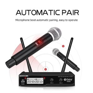 D Debra Audio VM302 VHF Wireless Microphone System with Dual Handheld Mic Have XLR Interface for Home Karaoke Wedding Conference Speech (VM302)