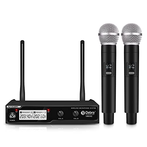 D Debra Audio VM302 VHF Wireless Microphone System with Dual Handheld Mic Have XLR Interface for Home Karaoke Wedding Conference Speech (VM302)