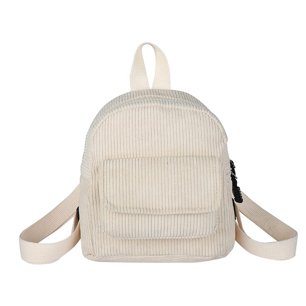 AZURAOKEY Women Mini Backpack Corduroy Backpack Retro Travel Rucksack (White)