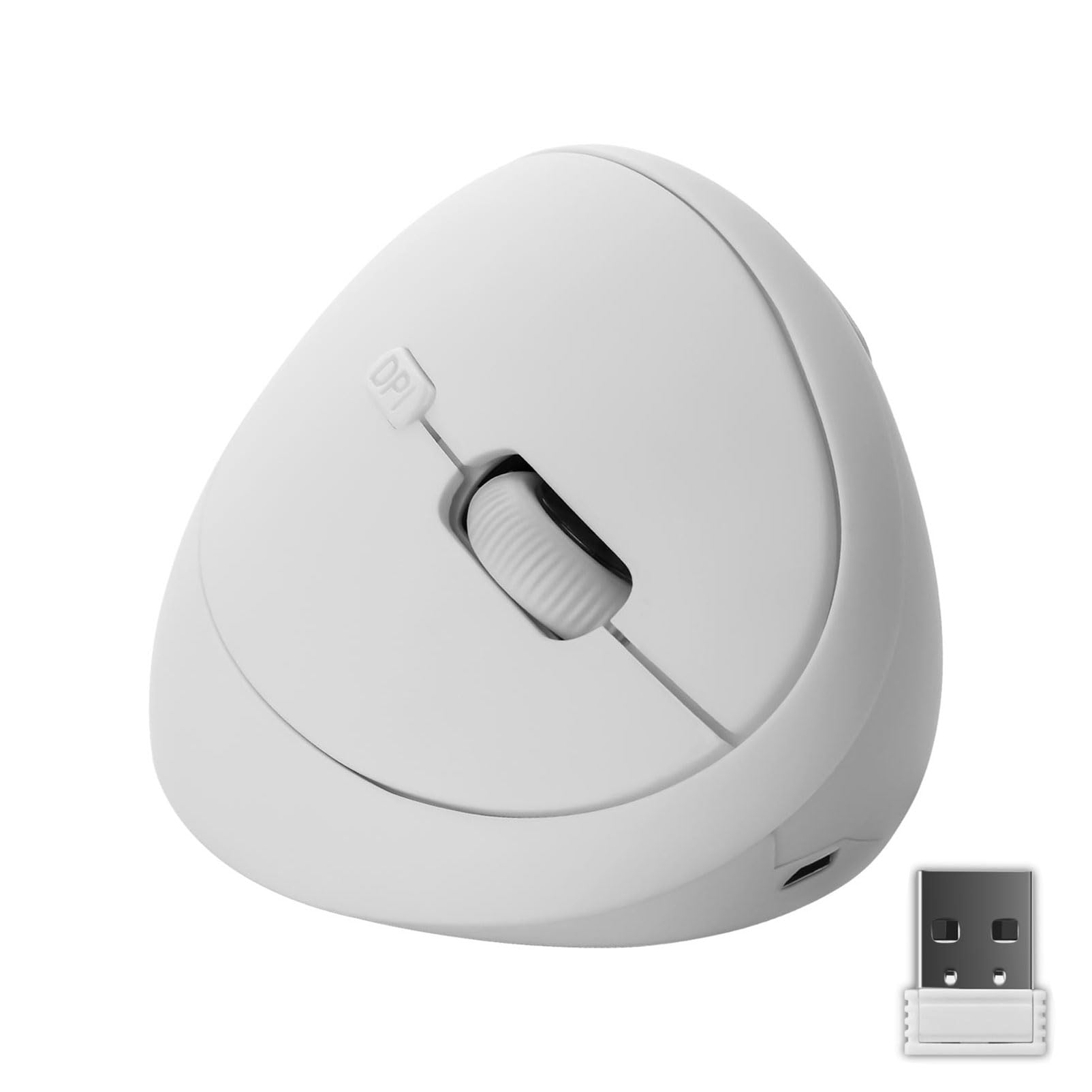 Ergonomic Wireless Vertical Mouse, Rechargeable 2.4G USB Portable Silent Optical Cordless Mouse with 6 Buttons 3 Adjustable DPI (800-1200-1600) for PC Desktop Laptop Notebook (White)