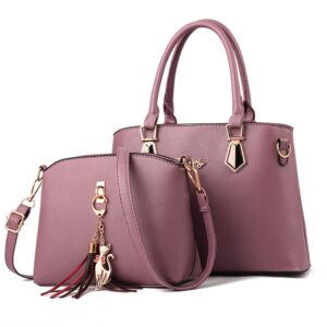 chikencall women top-handle purses leather 2pcs set totes handbag satchel shoulder bag for ladies with tassel and cat pendant