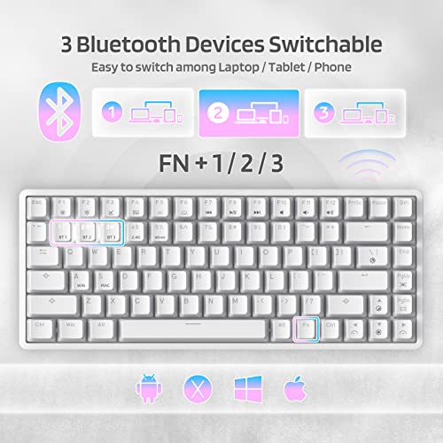 LTC Neon75 Wireless 75% Triple Mode BT5.0/2.4G/USB-C Hot Swappable Mechanical Keyboard, 84 Keys Bluetooth RGB Compact Gaming Keyboard with Software, PBT Pudding Keycaps