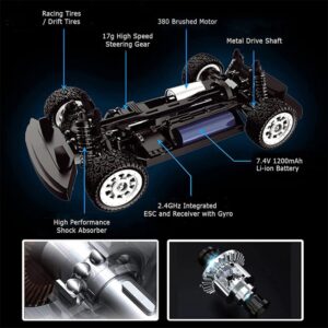 QIYHBVR 1/16 High Speed 4WD RC Rally Racing and Drift Car for Adults and Kids, 30KM/H On Road Remote Control Car RC Truck with 2 Batteries, 2.4Ghz RTR Vehicle RC Crawler with Lights