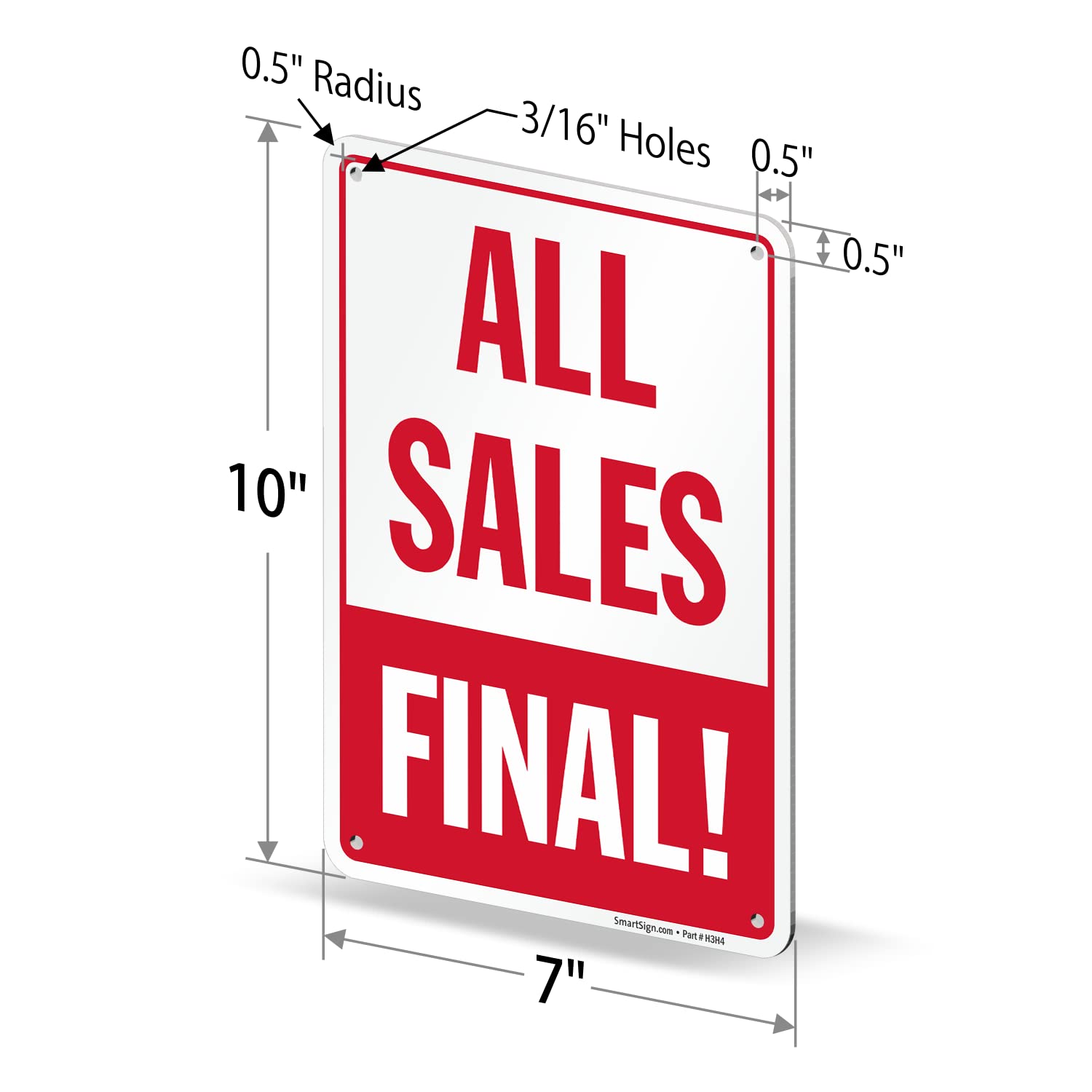 SmartSign “All Sales - Final” Store/Business Policy Sign, 10 x 7 inch, Digital Printing, 55 mil HDPE Plastic, Red and White, Made in USA