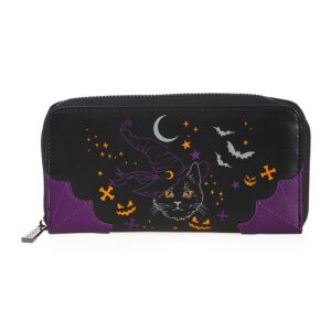 Lost Queen Halloween Black Cat Witch Spell On Me Women’s Zip Around Wallet Clutch