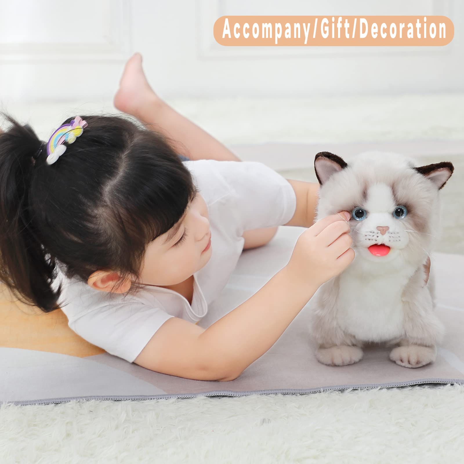 Electronic Interactive Cat Simulation Ragdoll Cat-Realistic Handmade Toy Cat with Walking, Barking, Wagging Tail & Talking-Like Real Robotic Present Pet Toy for Toddler Kids Girls Boys