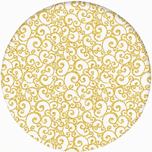 Victorian Round Fitted Tablecloth with Elastic Edge, Swirling Lines Floral Print XXLarge Polyester Table Cover, Fit Round Tables up 65"-71" Diameter, for Outdoor Indoor Use