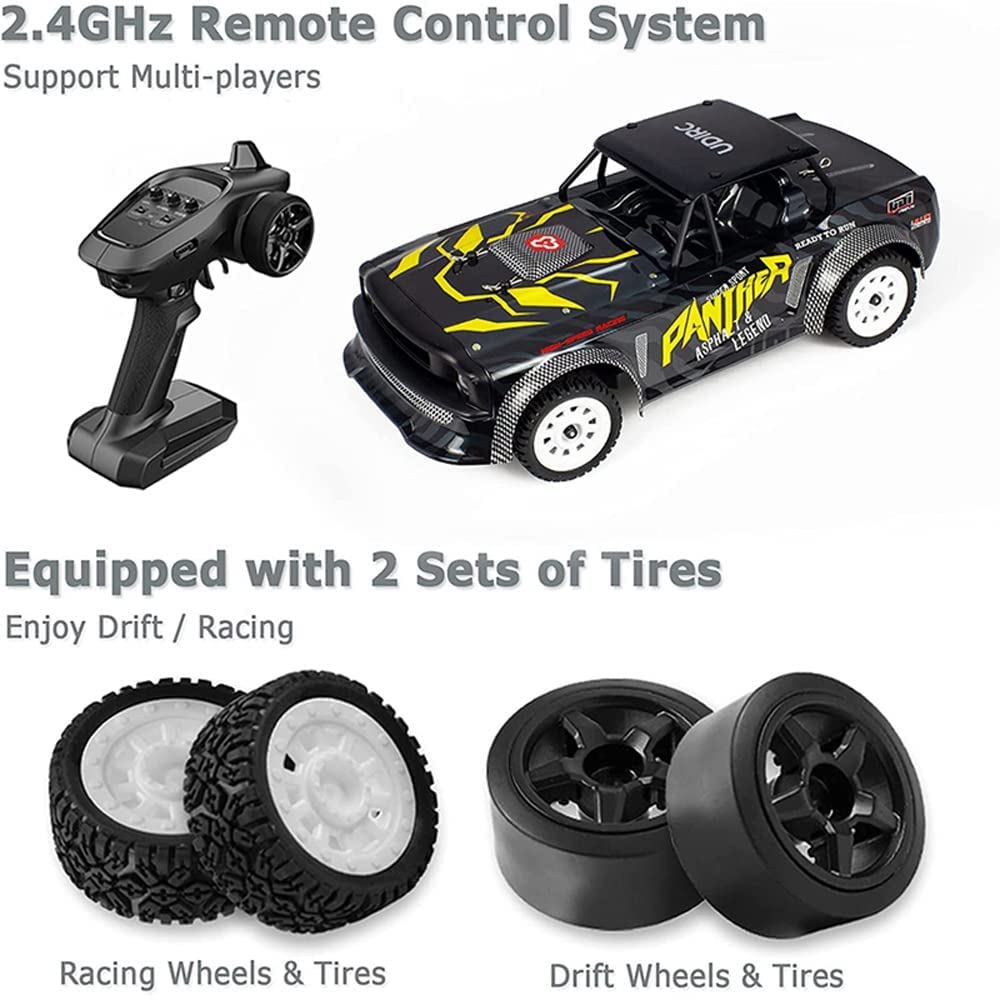 QIYHBVR 1/16 High Speed 4WD RC Rally Racing and Drift Car for Adults and Kids, 30KM/H On Road Remote Control Car RC Truck with 2 Batteries, 2.4Ghz RTR Vehicle RC Crawler with Lights