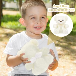 HyDren Angel Bear Plush Stuffed Animal Bear Sympathy White Bear Dolls Gift Ribbon Bow and Condolences Card for Kid Boy Girl Funeral Memorial Comfort Loss of Loved One