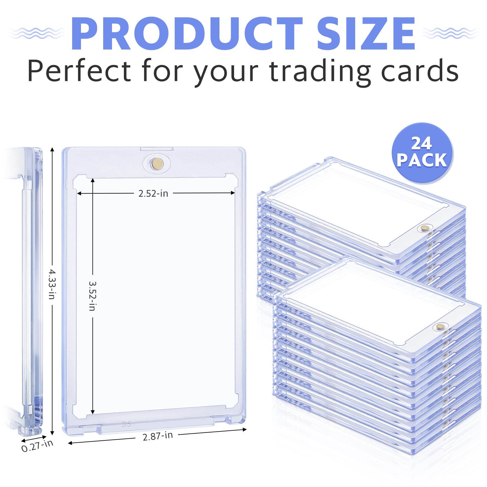 35pt Magnetic Card Holders for Trading Cards Protector, 60 Pack Baseball Card Protector, Acrylic Hard Cards Sleeves Case for Baseball Football Sports TCG CCG Game (Transparent Blue)