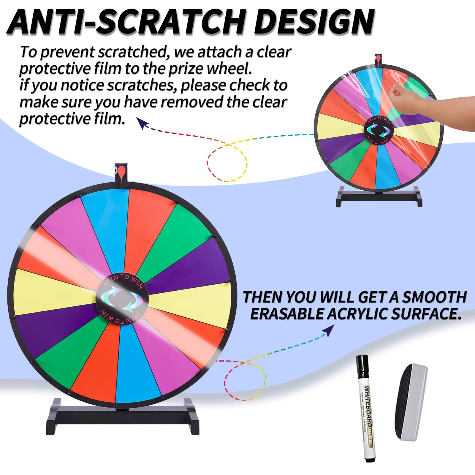 iElyiEsy 24" Spinning Prize Wheel of Fortune 14 Slots Spinner Wheel for Prizes with Stand, Dry Eraser and Marker Pen for Trade Show Carnival