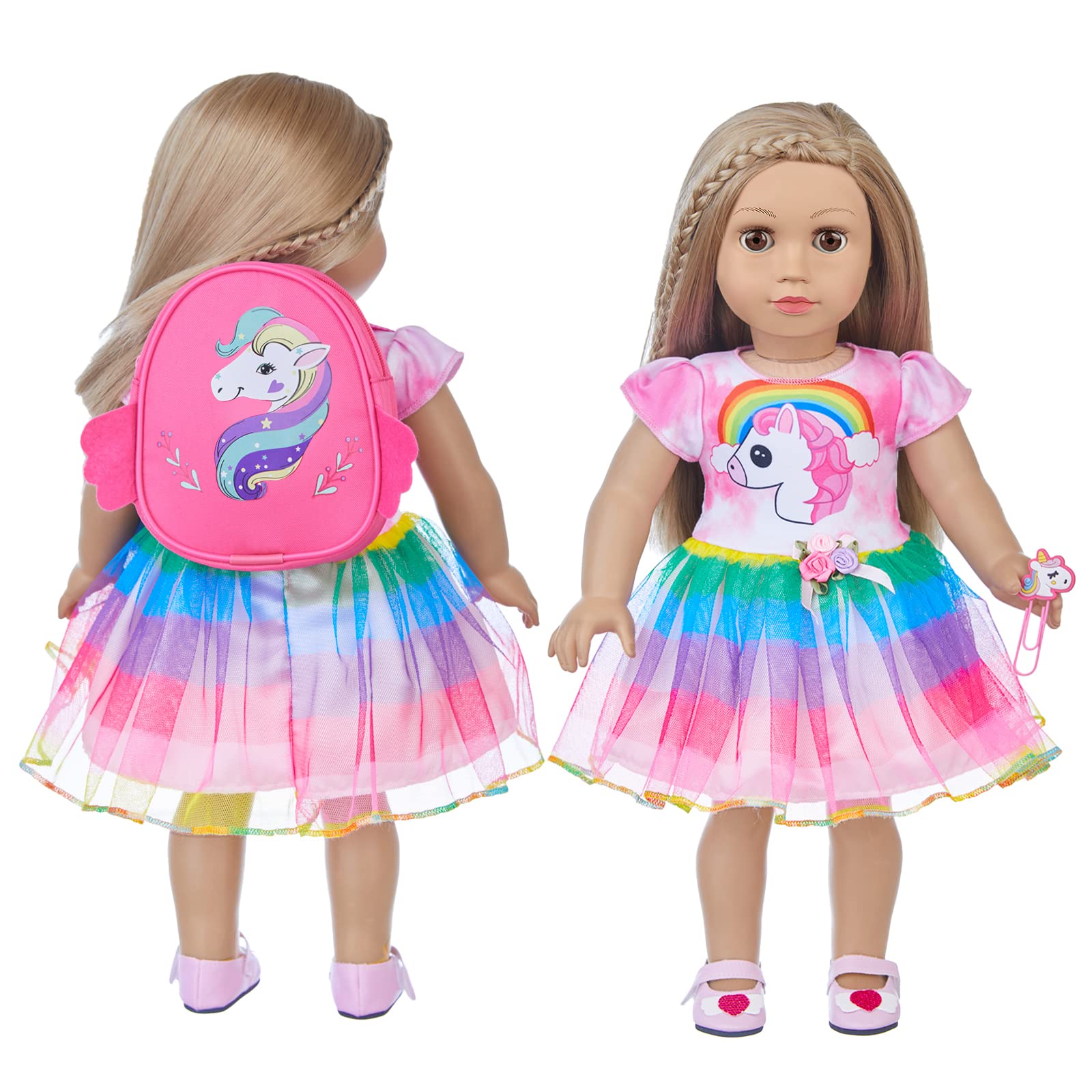 ZQDOLL 23 Pcs American Doll Clothes and Accessories School Supplies Playset for 18 Inch Doll Including Girl Doll Clothes, Bags, Student Cards, Sticker, Pencils, Calculator, Scissors, Notebook