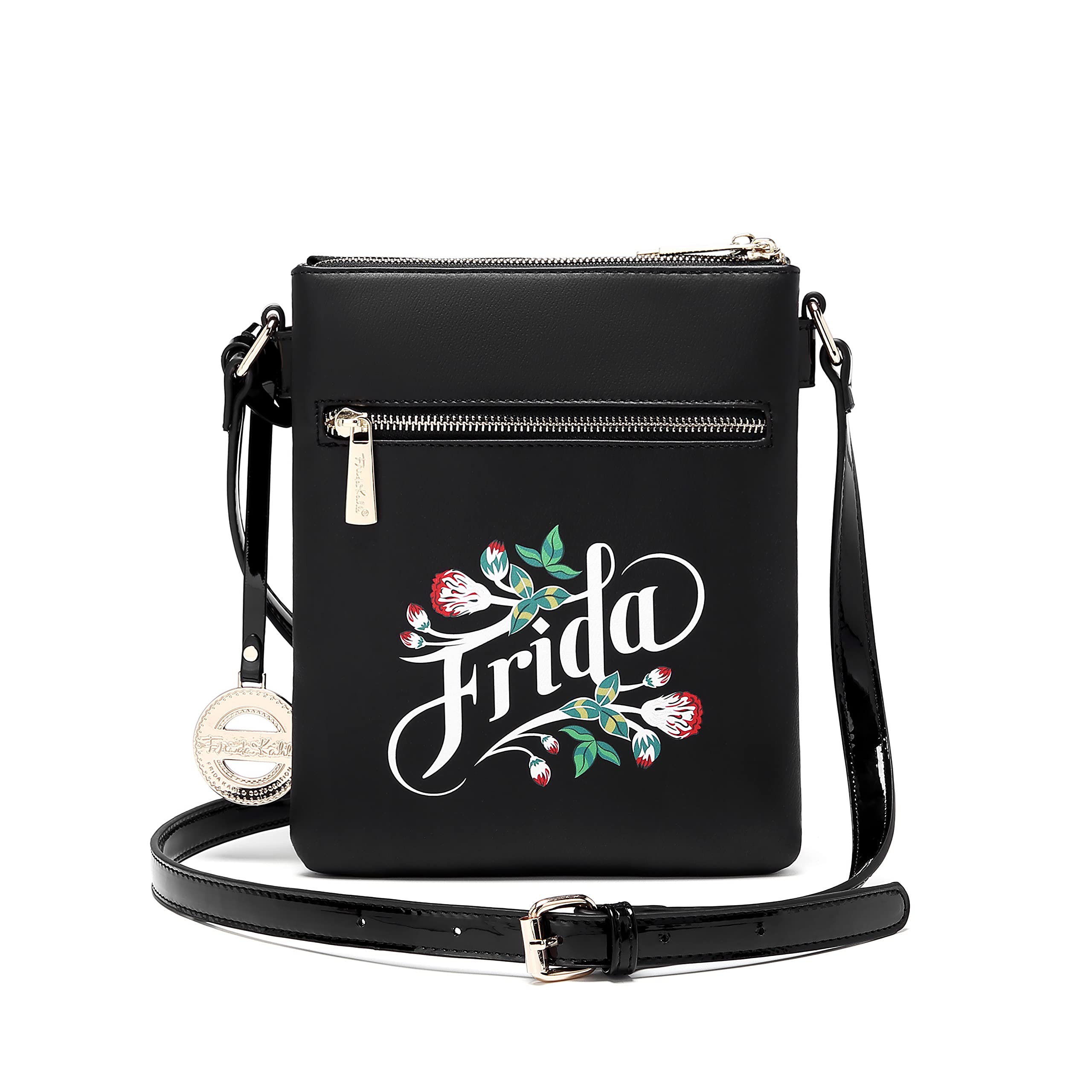 LuxeBag Frida Kahlo Faux Leather Crossbody Bag (BK/BK)