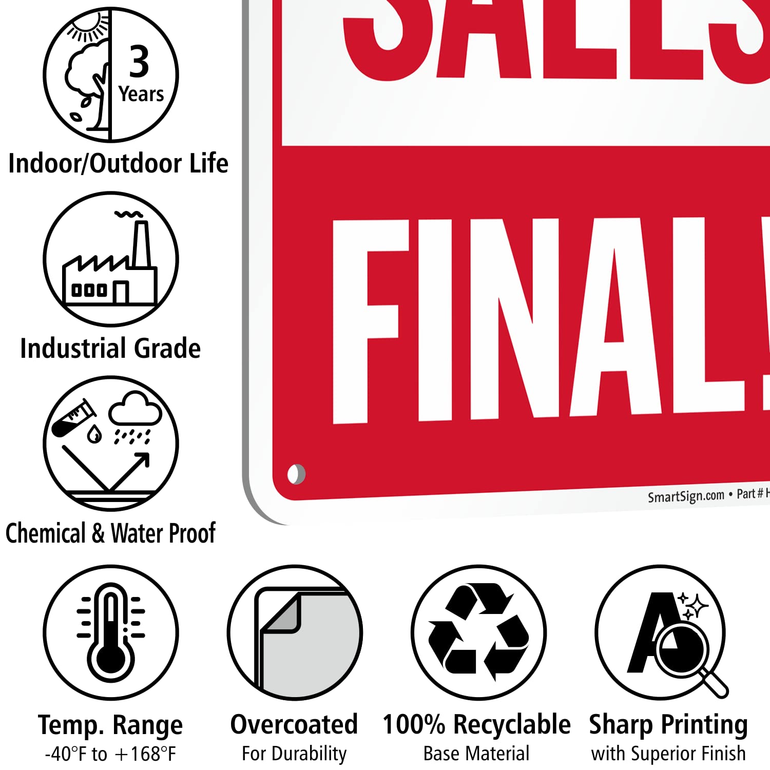 SmartSign “All Sales - Final” Store/Business Policy Sign, 10 x 7 inch, Digital Printing, 55 mil HDPE Plastic, Red and White, Made in USA