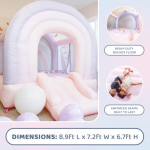 Bounceland Daydreamer Cotton Candy Bounce House, Pastel Bouncer with Slide, 8.9 ft L x 7.2 ft W x 6.7 ft H, UL Blower Included, Basketball Hoop, 30 Pastel Plastic Balls, Trendy Bouncer for Kids