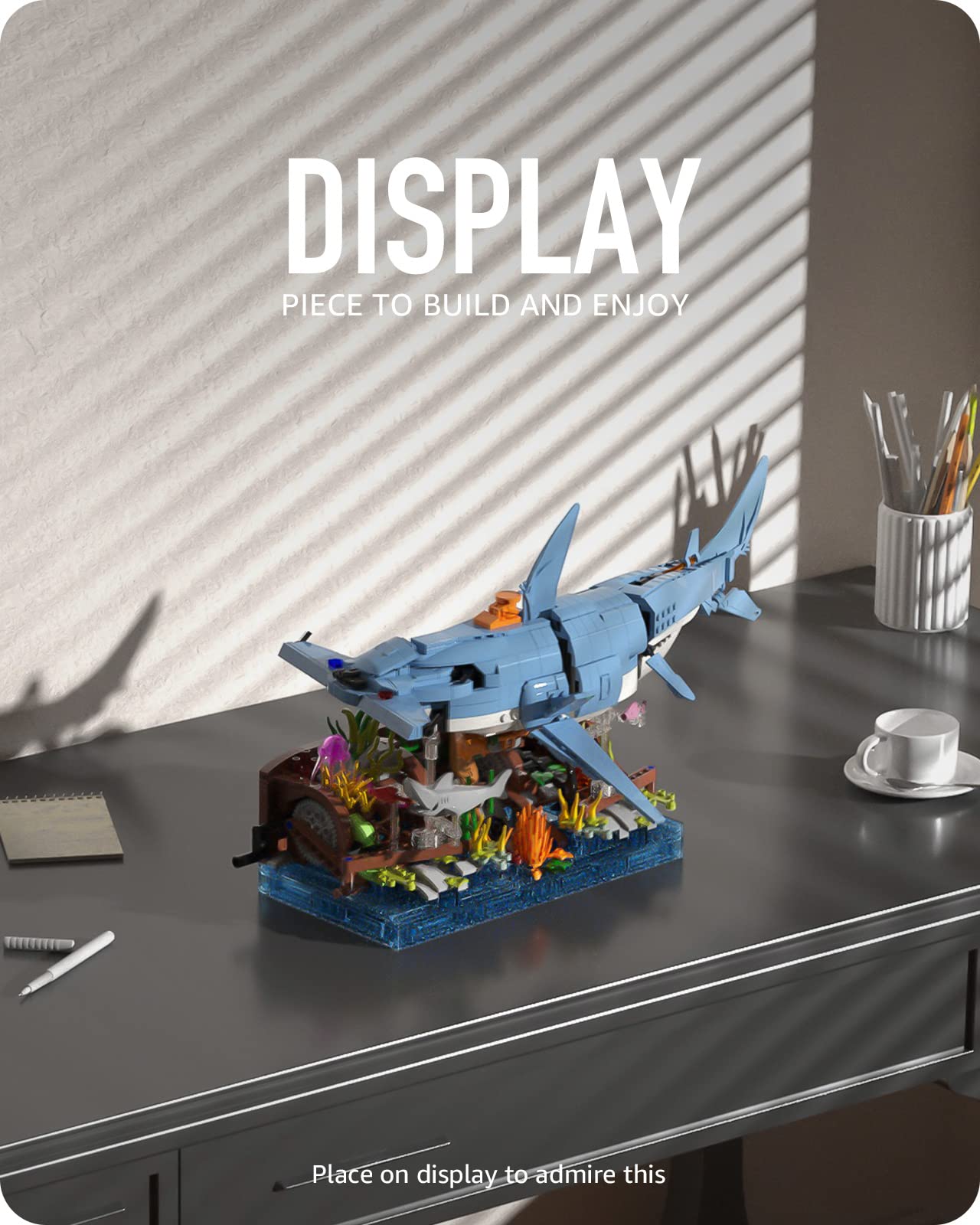 Nifeliz Hammerhead Shark Building Set; Build-and-Display Model for Adults; Functional Sea Scene Display; Home Decor Gift for Adults with a Passion for Ocean (1,144 Pieces)