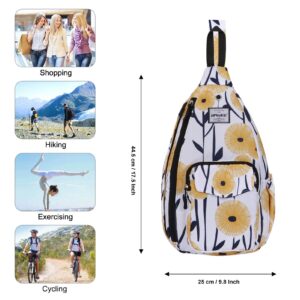 HAWEE Rope Sling Bag for Women Men Casual Cross Body Daypack Backpack Purse Adjustable Strap Bottle Pocket for Travel/Sport, Dandelion