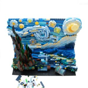 the starry night toy building sets,diy building blocks van gogh starry sky world painting,small particles children's educational assemble 3d model,stacking blocks for children and adults (blue)