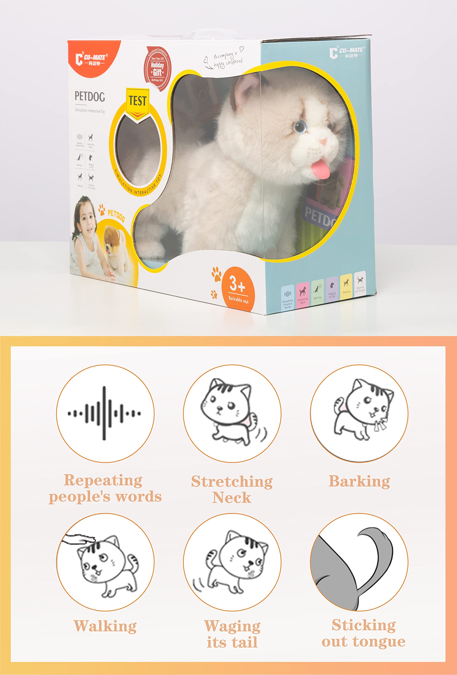 Electronic Interactive Cat Simulation Ragdoll Cat-Realistic Handmade Toy Cat with Walking, Barking, Wagging Tail & Talking-Like Real Robotic Present Pet Toy for Toddler Kids Girls Boys