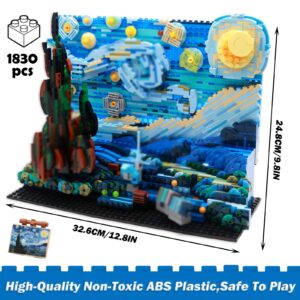 The Starry Night Toy Building Sets,DIY Building Blocks Van Gogh Starry Sky World Painting,Small Particles Children's Educational Assemble 3D Model,Stacking Blocks for Children and Adults (Blue)