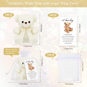 HyDren Angel Bear Plush Stuffed Animal Bear Sympathy White Bear Dolls Gift Ribbon Bow and Condolences Card for Kid Boy Girl Funeral Memorial Comfort Loss of Loved One