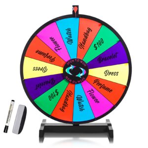 iElyiEsy 24" Spinning Prize Wheel of Fortune 14 Slots Spinner Wheel for Prizes with Stand, Dry Eraser and Marker Pen for Trade Show Carnival